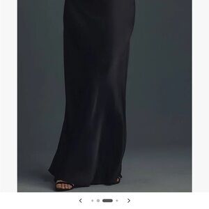 Anthropologie Tilda Maxi Black Satin Maxi Slip Skirt